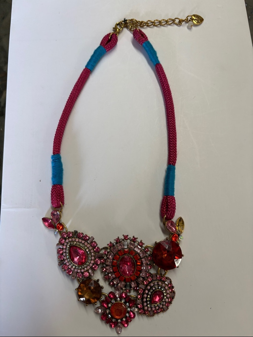 Betsey Johnson Pink and Teal Crystal Statement Necklace